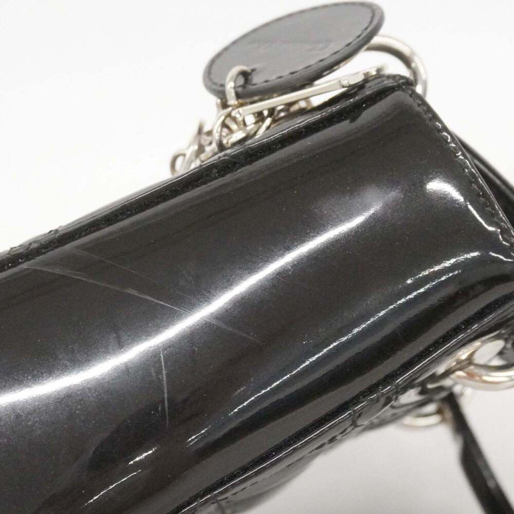 Christian Dior Cannage Lady handbag, black enamel, 2-way bag for women. - Picture 9 of 15